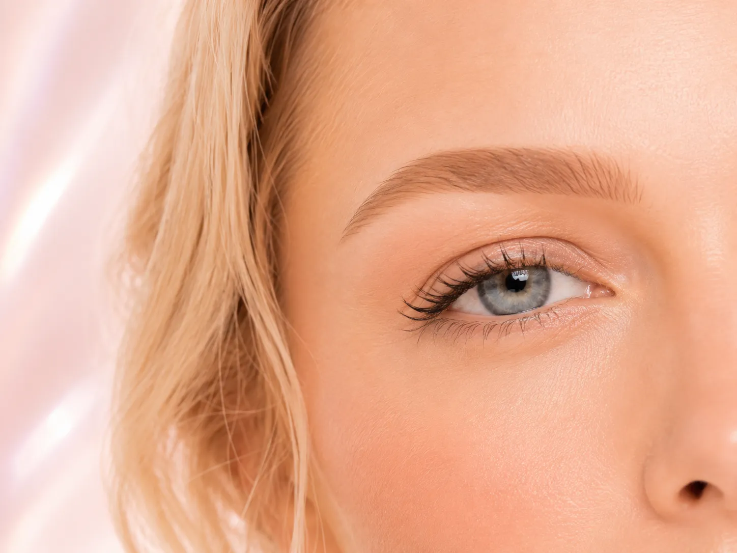 Soft blonde powder brow close-up